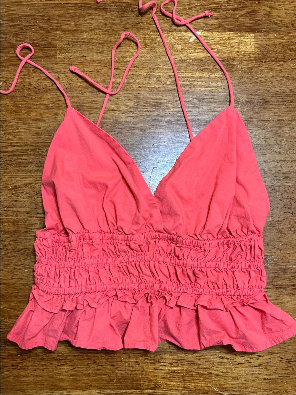 Women's Coral Smocked Ruffle Cami Crop Top with Adjustable Straps